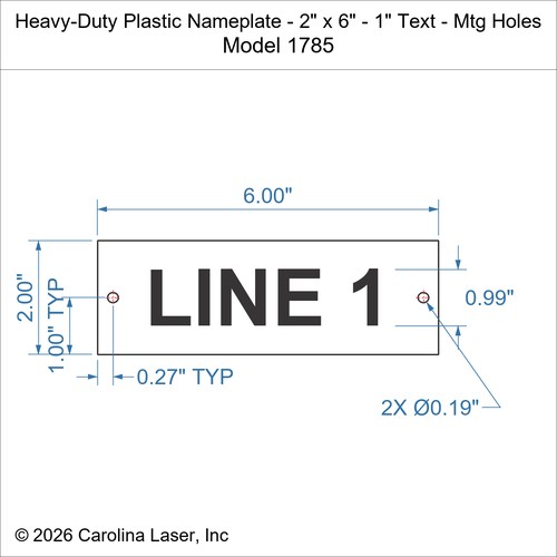 Modal Additional Images for Heavy-Duty Plastic Nameplate - 2" x 6" - 1" Text - Mtg Holes