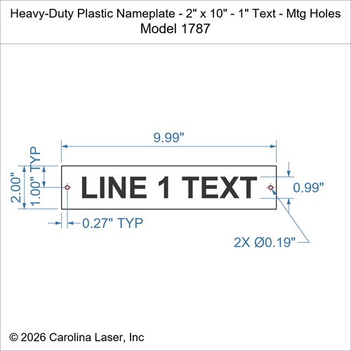 Modal Additional Images for Heavy-Duty Plastic Nameplate - 2" x 10" - 1" Text - Mtg Holes