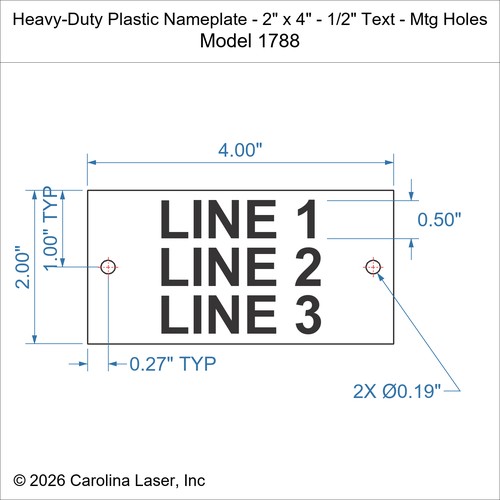 Modal Additional Images for Heavy-Duty Plastic Nameplate - 2" x 4" - 1/2" Text - Mtg Holes