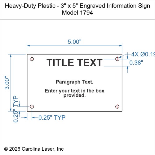 Modal Additional Images for Heavy-Duty Plastic - 3" x 5" Engraved Information Sign