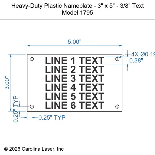 Modal Additional Images for Heavy-Duty Plastic Nameplate - 3" x 5" - 3/8" Text