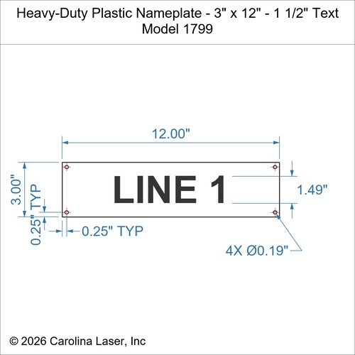 Modal Additional Images for Heavy-Duty Plastic Nameplate - 3" x 12" - 1 1/2" Text