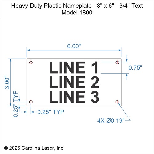 Modal Additional Images for Heavy-Duty Plastic Nameplate - 3" x 6" - 3/4" Text