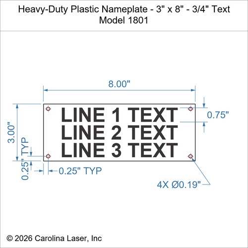 Modal Additional Images for Heavy-Duty Plastic Nameplate - 3" x 8" - 3/4" Text