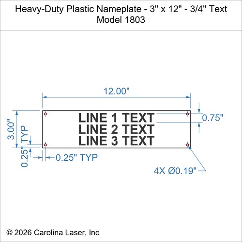 Modal Additional Images for Heavy-Duty Plastic Nameplate - 3" x 12" - 3/4" Text
