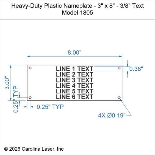 Modal Additional Images for Heavy-Duty Plastic Nameplate - 3" x 8" - 3/8" Text