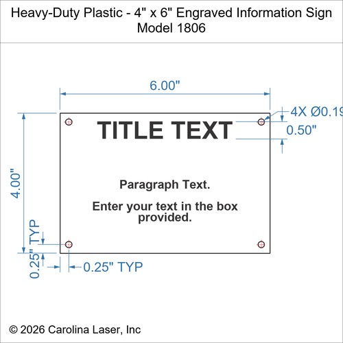 Modal Additional Images for Heavy-Duty Plastic - 4" x 6" Engraved Information Sign