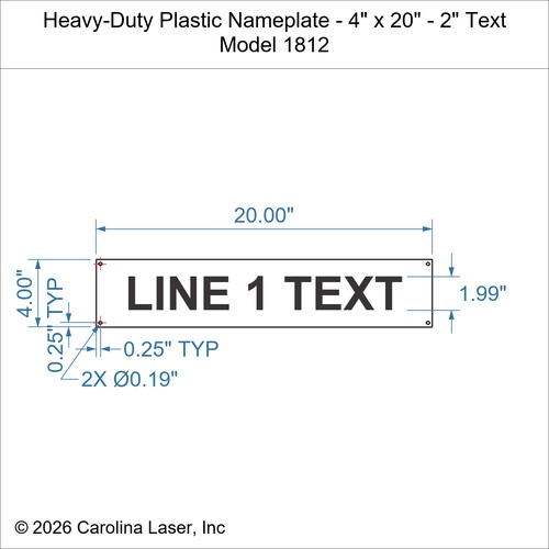 Modal Additional Images for Heavy-Duty Plastic Nameplate - 4" x 20" - 2" Text