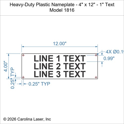 Modal Additional Images for Heavy-Duty Plastic Nameplate - 4" x 12" - 1" Text