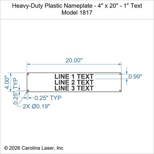 Modal Additional Images for Heavy-Duty Plastic Nameplate - 4" x 20" - 1" Text