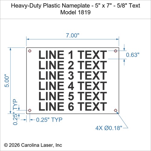 Modal Additional Images for Heavy-Duty Plastic Nameplate - 5" x 7" - 5/8" Text