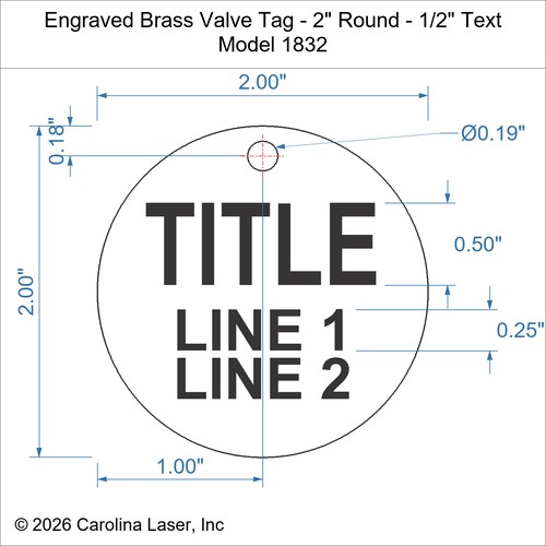 Modal Additional Images for Engraved Brass Valve Tag - 2" Round - 1/2" Text