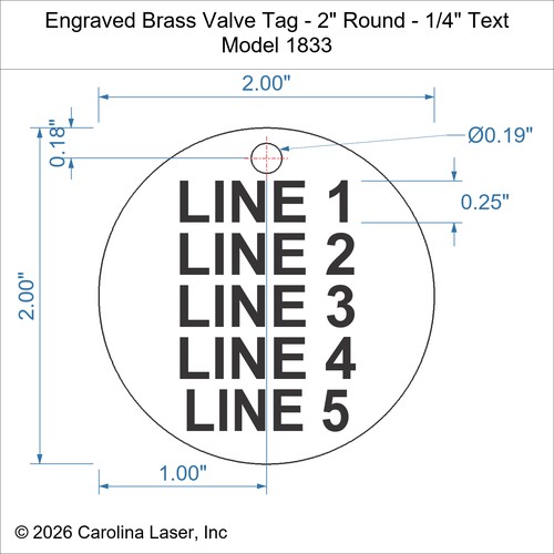 Modal Additional Images for Engraved Brass Valve Tag - 2" Round - 1/4" Text