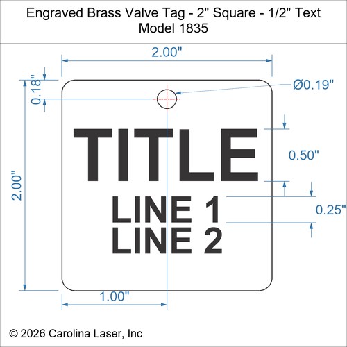 Modal Additional Images for Engraved Brass Valve Tag - 2" Square - 1/2" Text