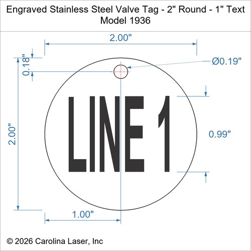 Modal Additional Images for Engraved Stainless Steel Valve Tag - 2" Round - 1" Text