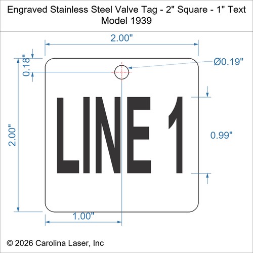 Modal Additional Images for Engraved Stainless Steel Valve Tag - 2" Square - 1" Text