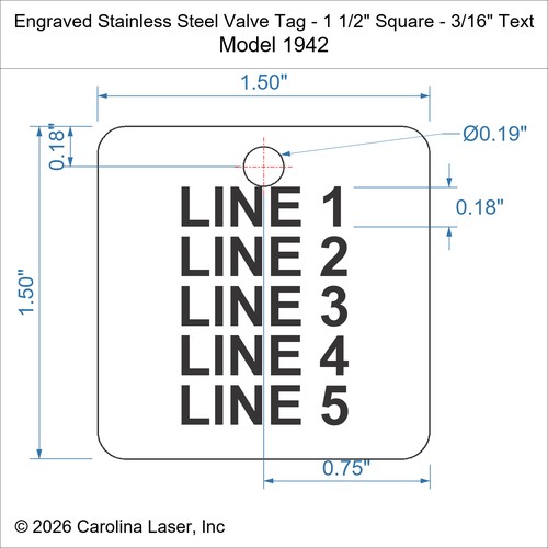 Modal Additional Images for Engraved Stainless Steel Valve Tag - 1 1/2" Square - 3/16" Text