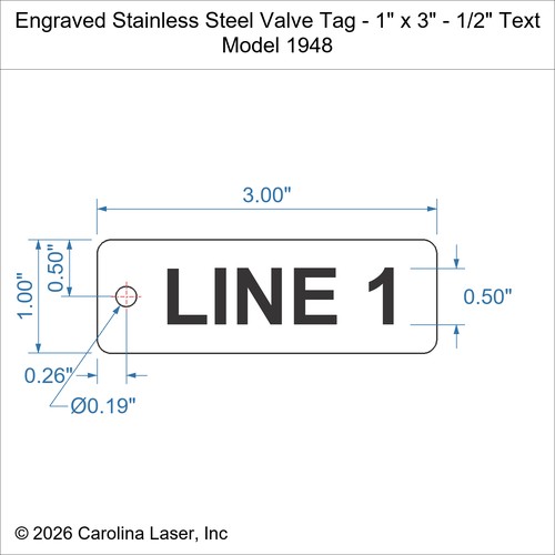 Modal Additional Images for Engraved Stainless Steel Valve Tag - 1" x 3" - 1/2" Text