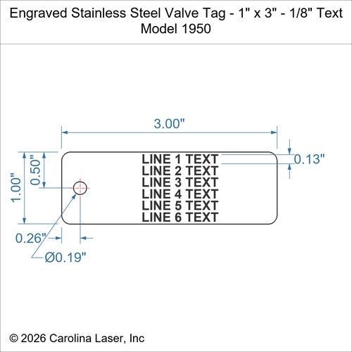 Modal Additional Images for Engraved Stainless Steel Valve Tag - 1" x 3" - 1/8" Text
