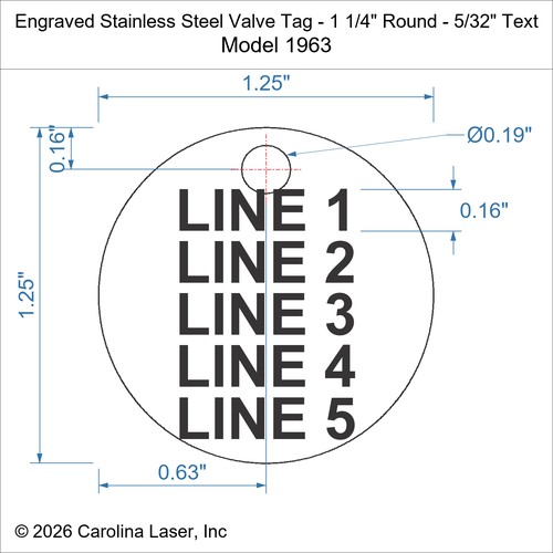 Modal Additional Images for Engraved Stainless Steel Valve Tag - 1 1/4" Round - 5/32" Text
