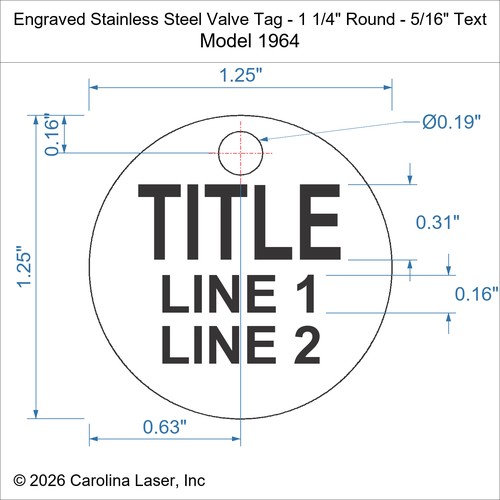 Modal Additional Images for Engraved Stainless Steel Valve Tag - 1 1/4" Round - 5/16" Text