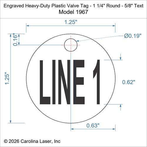 Modal Additional Images for Engraved Heavy-Duty Plastic Valve Tag - 1 1/4" Round - 5/8" Text