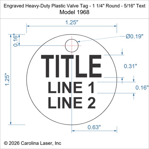 Modal Additional Images for Engraved Heavy-Duty Plastic Valve Tag - 1 1/4" Round - 5/16" Text