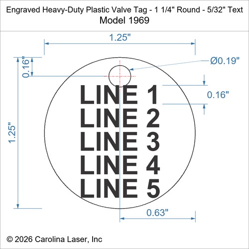 Modal Additional Images for Engraved Heavy-Duty Plastic Valve Tag - 1 1/4" Round - 5/32" Text