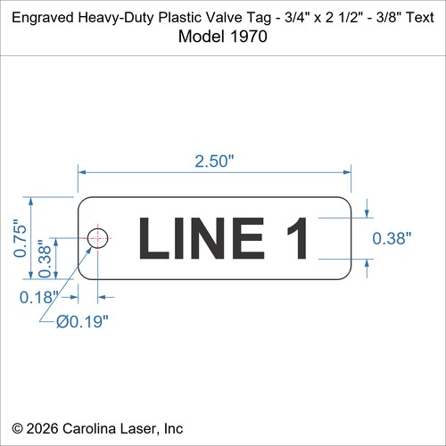 Modal Additional Images for Engraved Heavy-Duty Plastic Valve Tag - 3/4" x 2 1/2" - 3/8" Text