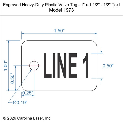 Modal Additional Images for Engraved Heavy-Duty Plastic Valve Tag - 1" x 1 1/2" - 1/2" Text