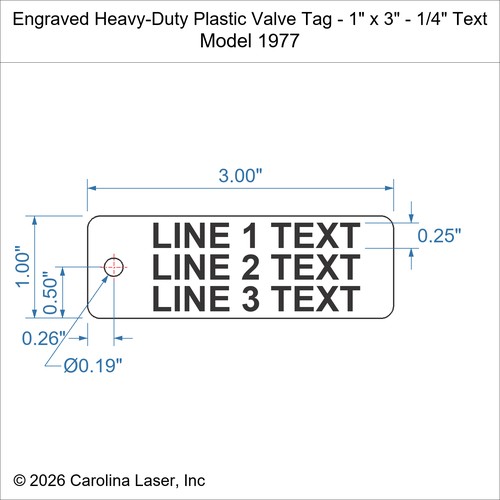 Modal Additional Images for Engraved Heavy-Duty Plastic Valve Tag - 1" x 3" - 1/4" Text