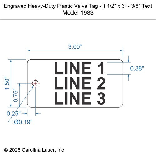 Modal Additional Images for Engraved Heavy-Duty Plastic Valve Tag - 1 1/2" x 3" - 3/8" Text
