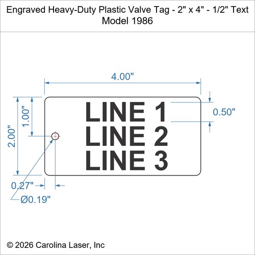 Modal Additional Images for Engraved Heavy-Duty Plastic Valve Tag - 2" x 4" - 1/2" Text