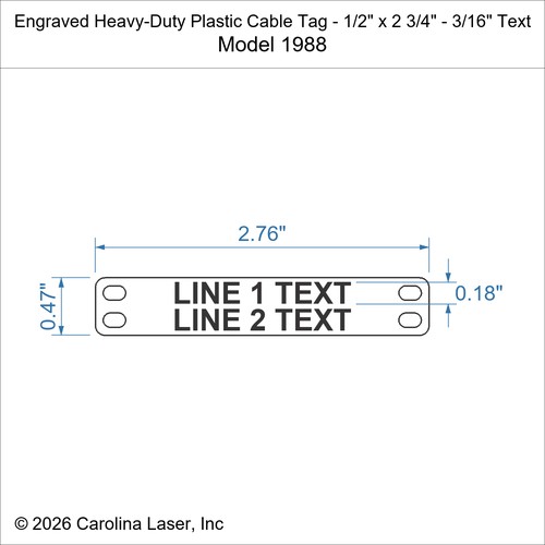 Modal Additional Images for Engraved Heavy-Duty Plastic Cable Tag - 1/2" x 2 3/4" - 3/16" Text
