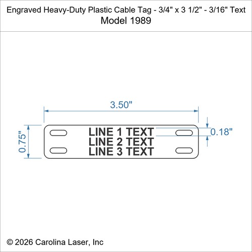 Modal Additional Images for Engraved Heavy-Duty Plastic Cable Tag - 3/4" x 3 1/2" - 3/16" Text