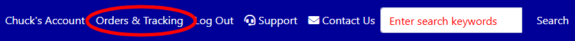 Orders and Tracking page listing past orders Orders and Tracking page listing past orders